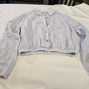 Beautiful Rachel Zoe Light Blue Striped Blouse 100% Linen